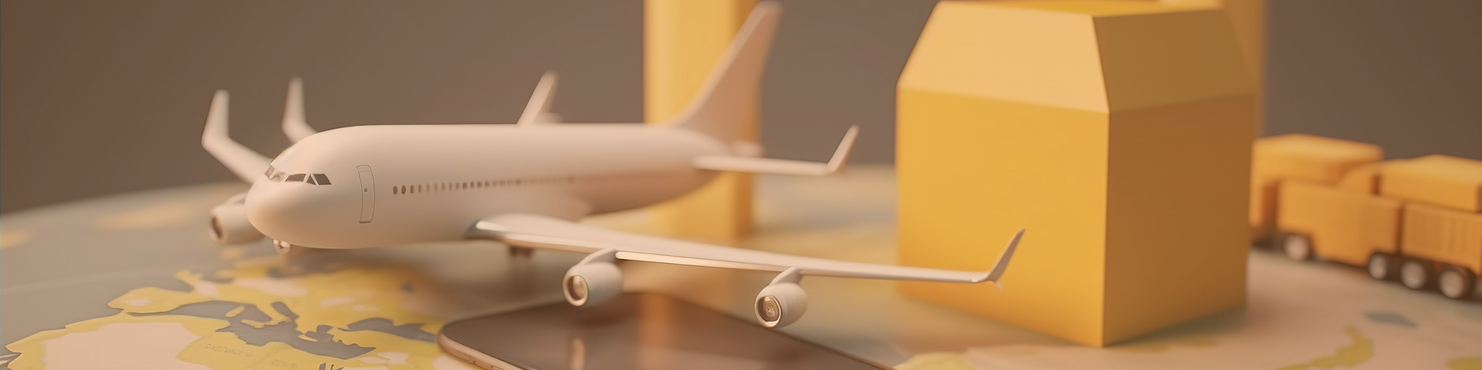 Official Kakobuy illustration of parcels, a delivery truck and a cargo plane on a world map